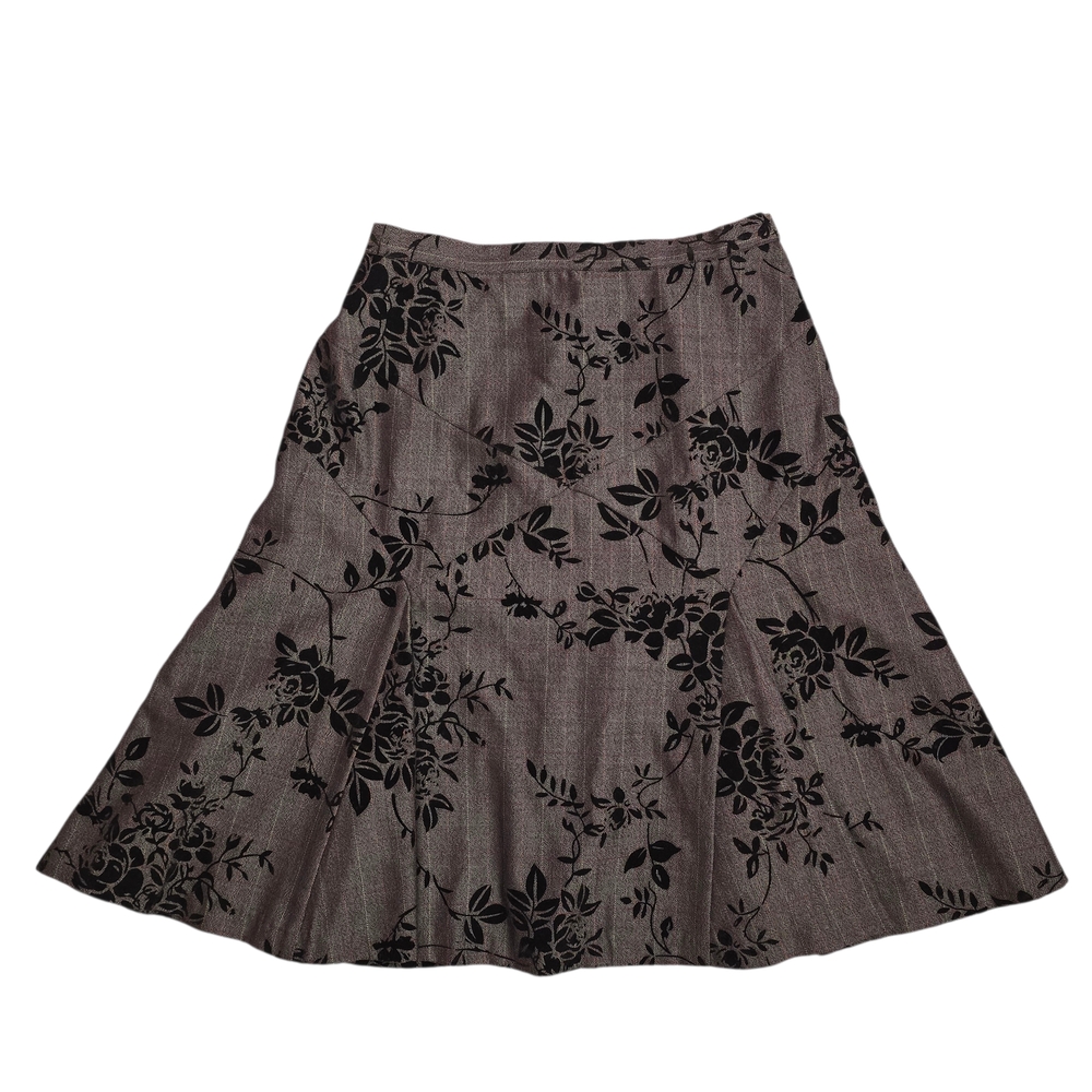 Coldwater Creek A-Line Brown Black Burnout Velvet Floral Skirt Medium Petite